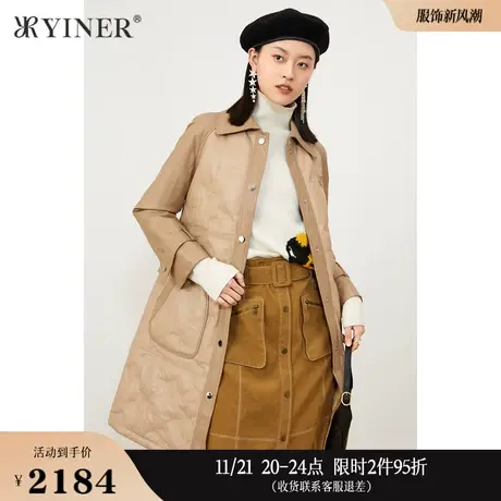 YINER音儿线上专选女装冬季大牌高端翻领单排扣羊皮真皮羽绒服商品大图