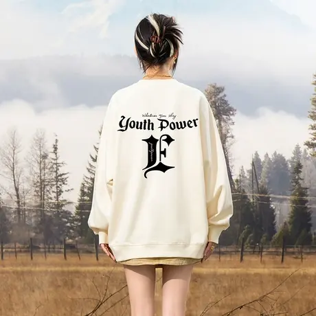 YEP美式卫衣女春秋款oversize小众高街潮牌秋装情侣宽松欧美外套商品大图