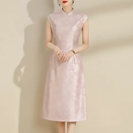 水墨青华2024春季新品新中式立领显瘦旗袍裙素雅百搭优雅连衣裙商品大图