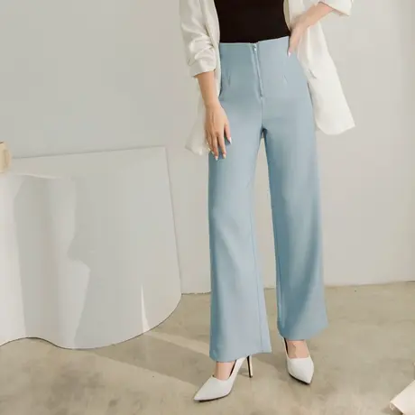 桔熊秋季通勤长裤子女装不易皱高腰拉链修身纯色直筒裤大码BA6852图片