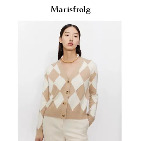 【新品首发】玛丝菲尔21冬新款羊绒棋盘格毛针织女开衫ACBW4804M商品大图