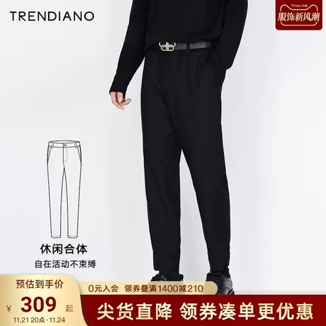 TRENDIANO垂感西装裤2023秋季新款简约百搭直筒裤黑色九分裤男潮商品大图