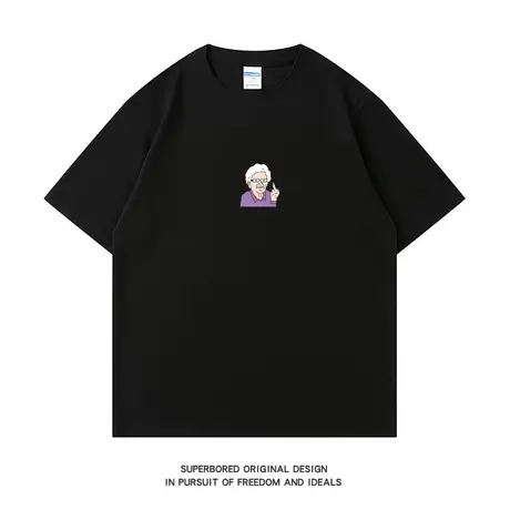 美式休闲简约趣味印花短袖T恤男ins港风夏季纯棉宽松半袖体恤衫商品大图