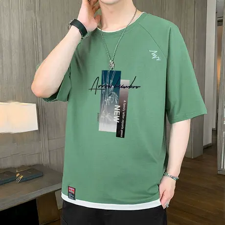 男生短袖t恤潮牌夏天ins宽松夏季2023新款圆领印花打底上衣服体恤商品大图