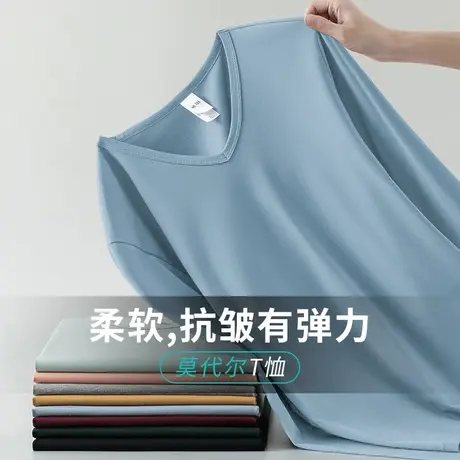 莫代尔棉长袖t恤男装2024新款V领内搭打底衫纯色秋季小衫薄款秋衣商品大图
