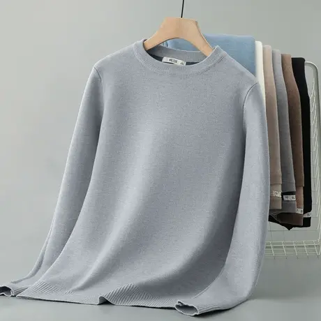 一体绒毛衣男生秋冬季加绒加厚内搭打底衫纯色针织衫线衣圆领毛衫商品大图