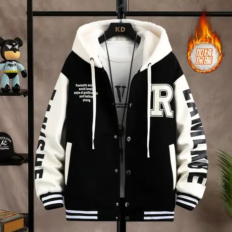 青少年秋冬季加绒加厚外套男孩棒球服初高中学生帅气大童秋装棉衣商品大图