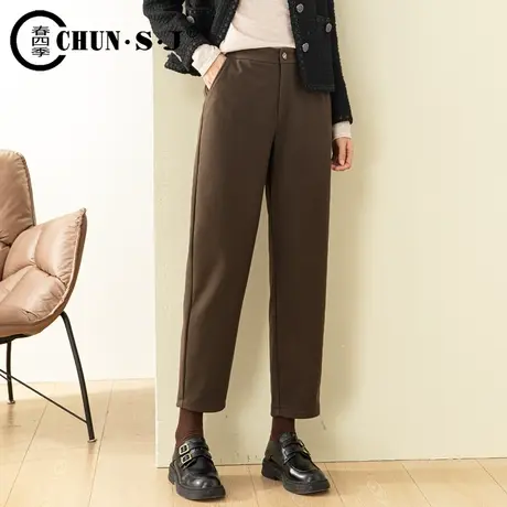 毛呢哈伦裤女2023新款秋冬萝卜裤梨形身材裤子美拉德休闲咖色女裤商品大图