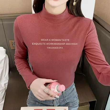 时尚半高领德绒打底衫女式2023秋冬新款洋气内搭修身上衣加绒小衫图片