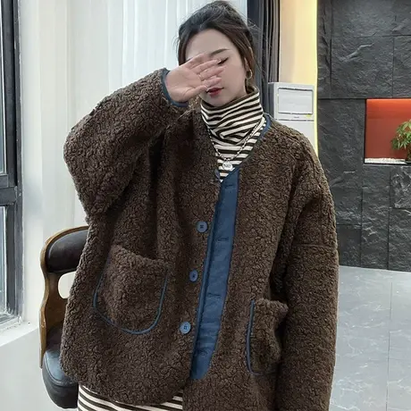 2023秋冬季新款休闲洋气羊羔毛外套女宽松短款百搭时尚皮毛一体潮商品大图