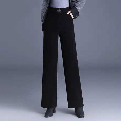 厚款阔腿裤秋冬女2023新款高腰通勤显瘦直筒裤气质金貂绒黑色长裤图片