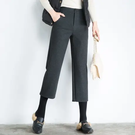 冬季毛呢裤子女秋冬2024新款七分裤小个子八分裤九分直筒裤烟管裤商品大图