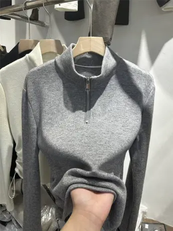 纯色半拉链立领坑条打底衫T恤2023冬季新款加厚磨毛抽绳卫衣长袖商品大图