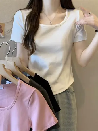 纯欲辣妹短袖t恤女2023夏季新款洋气独特别致短款修身甜辣小上衣图片