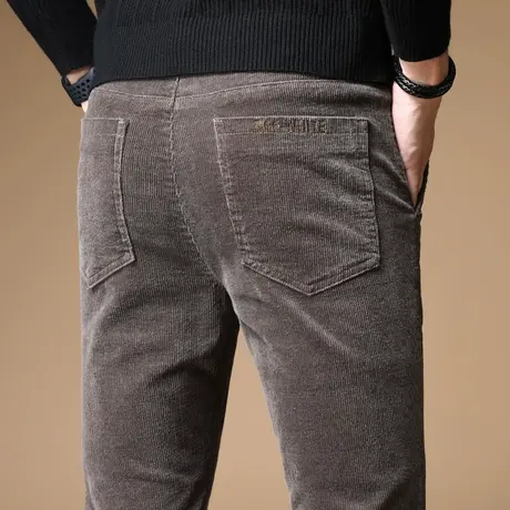 灯芯绒男裤子男中年爸爸百搭修身直筒男士休闲长裤冬装秋冬季冬款商品大图