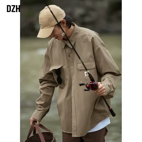 青少年卡其色工装衬衫外套潮牌男设计感高级痞帅日系男装长袖衬衣商品大图