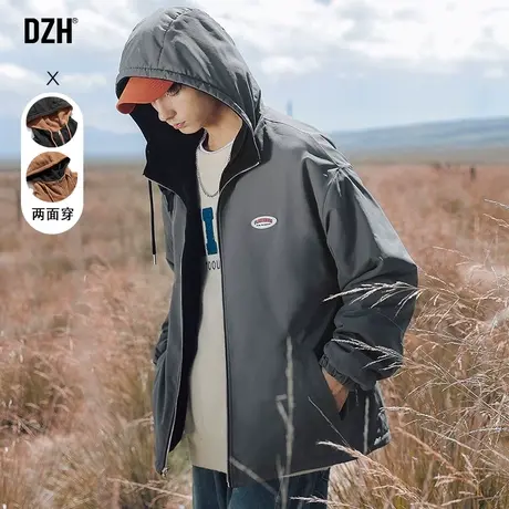 男生灰色外套男春秋季韩版潮流连帽上衣2023新款户外运动休闲夹克商品大图