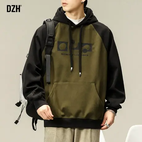 男士连帽卫衣男春秋款2023新款插肩美式复古男生外套情侣帽衫男款商品大图