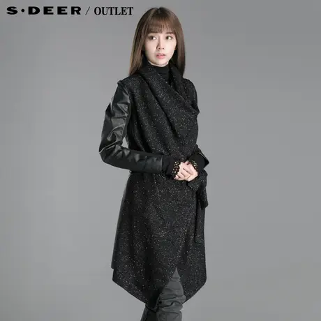 【商场同款】sdeer圣迪奥女装冬装不规则拼接羊毛大衣外套2481821图片