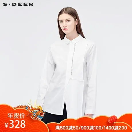 sdeer圣迪奥2019秋季设计感翻领字母印花解构H型衬衫S19180551图片
