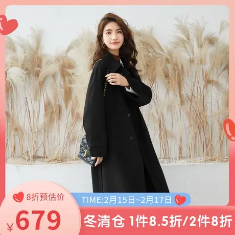 伊芙丽毛呢外套女秋冬新款双排扣通勤中长款羊毛大衣气质双面呢商品大图