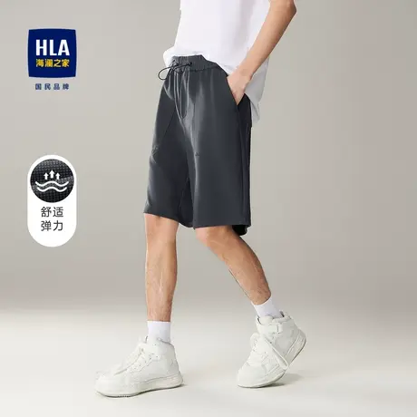 HLA/海澜之家抽绳松紧腰休闲中裤时尚大方微弹华夫格休闲短裤男图片