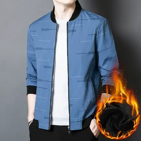 春秋加绒飞行员夹克外套冬季棒球领长袖上衣男士2024秋冬新款冬装商品大图