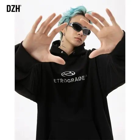 男生金属质感印花卫衣男连帽2024春季新款外套美式情侣嘻哈上衣服商品大图