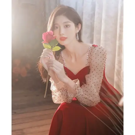 订婚礼服红色回门连衣裙便装敬酒服新娘平时可穿轻奢小众高端夏季商品大图