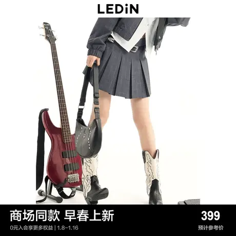 【商场同款】乐町中性格纹百褶短裙女2024春季新款半裙C2GEE1110图片