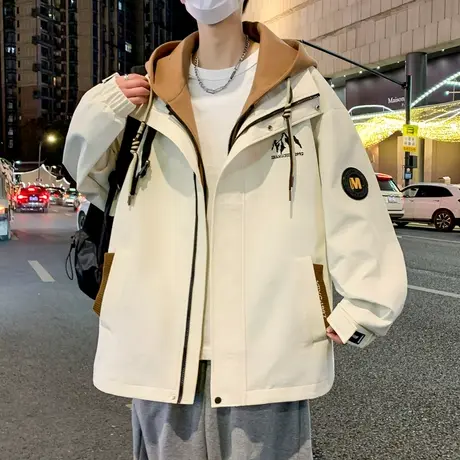 假两件夹克外套男春秋季2024新款港风潮牌ins帅气休闲连帽衫上衣图片
