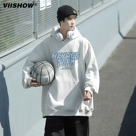 VIISHOW字母印花套头卫衣男春季街头oversize百搭情侣慵懒风外套商品大图