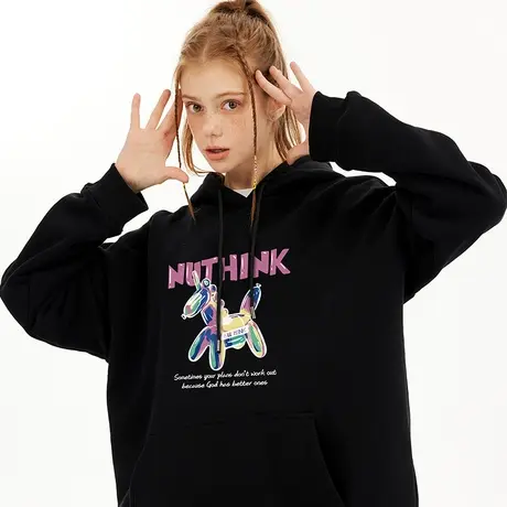 Nuthink美式街头宽松潮流带帽卫衣男春季潮牌大码帽衫情侣装外套商品大图