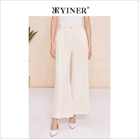 YINER音儿女装夏季时尚百搭通勤阔腿杏色休闲裤商品大图