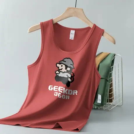 莫代尔冰丝背心男夏季健身运动凉感速干坎肩吊带像素印花无袖t恤图片