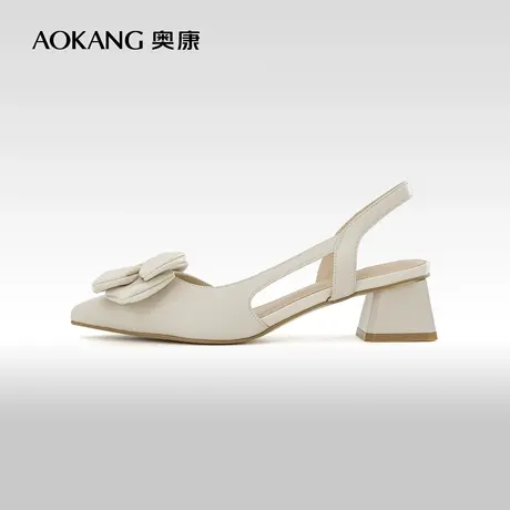 奥康女鞋 夏季新款蝴蝶结甜美尖头法式一字带时装凉鞋女凉商品大图