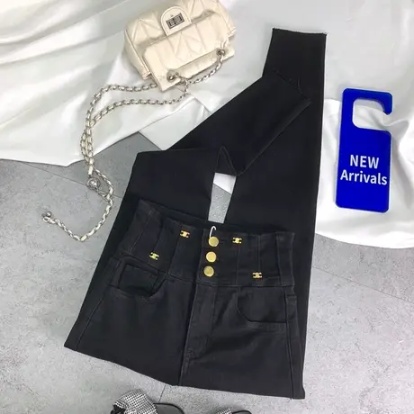 东大门金属排扣牛仔铅笔裤女2024春夏新款ins网红显瘦百搭高腰裤图片