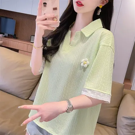设计感小众短袖t恤女夏装韩版宽松大码半袖百搭学生假两件上衣服商品大图