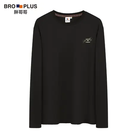 胖哥哥长袖T恤大码男士宽松加肥加大春秋胖子圆领纯棉打底衫上衣商品大图