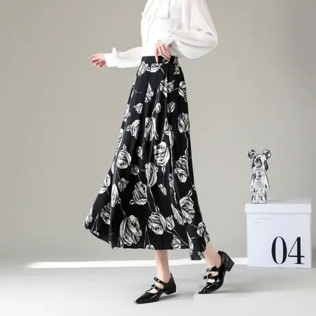 时尚气质半身裙2024春季新款女高腰显瘦职场修身通勤碎花中长款裙图片