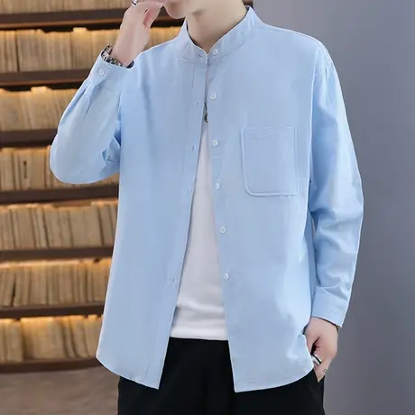 休闲衬衫男长袖夏季新款宽松纯棉衬衣男秋装外套青少年潮流上衣服商品大图