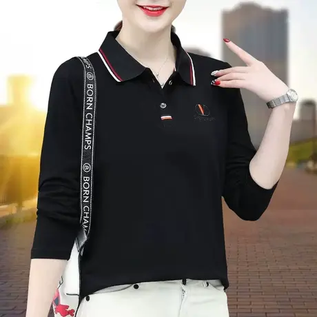 恋上17号纯棉卫衣女春秋2022年新款中年妈妈宽松休闲POLO领长袖上图片