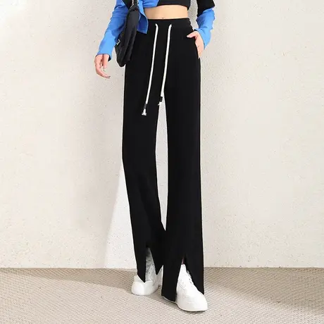 开叉直筒裤休闲裤女春季2023新款高腰垂感微喇裤显瘦长裤阔腿裤子商品大图