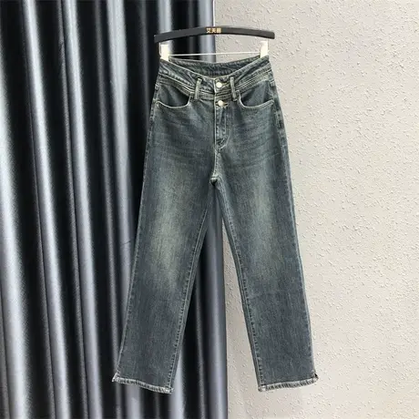 港味2023秋季新款简约显瘦高腰弹力休闲烟管裤潮阔腿牛仔直筒裤女图片