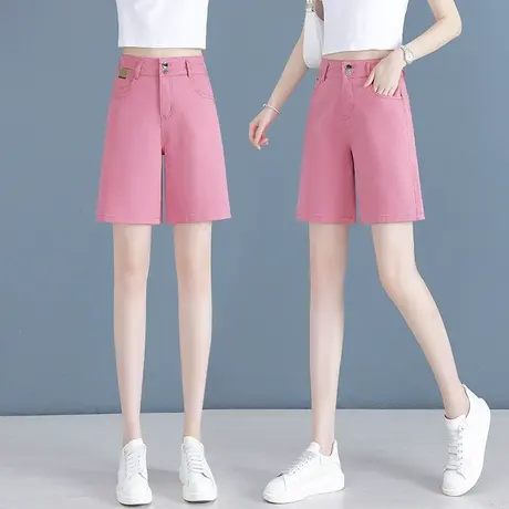 大码粉色休闲短裤女夏季2023新款高腰宽松中裤a字显瘦时尚阔腿裤商品大图