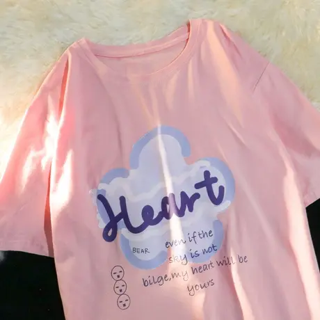 美式复古纯棉短袖t恤女夏季宽松ins设计感小众半袖chic港味上衣服商品大图