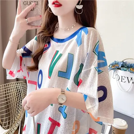 设计感小众短袖t恤女夏韩版宽松中长款ins冰丝薄款防晒衣上衣服潮图片