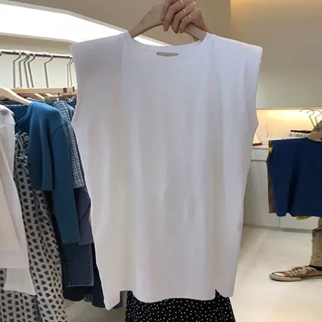 纯棉无袖背心上衣女宽松bf风外穿运动背心ins超火外搭t恤女夏垫肩商品大图