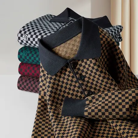 轻奢重磅polo翻领开衫男士针织衫修身秋冬季新款打底休闲毛衣外套商品大图