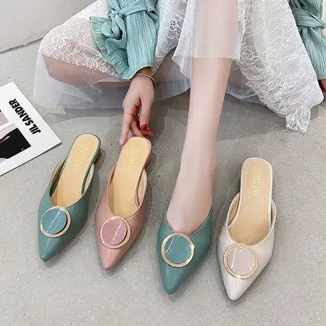 包头半拖鞋女中跟外穿2023年新款百搭粗跟尖头穆勒鞋女单鞋凉拖鞋商品大图